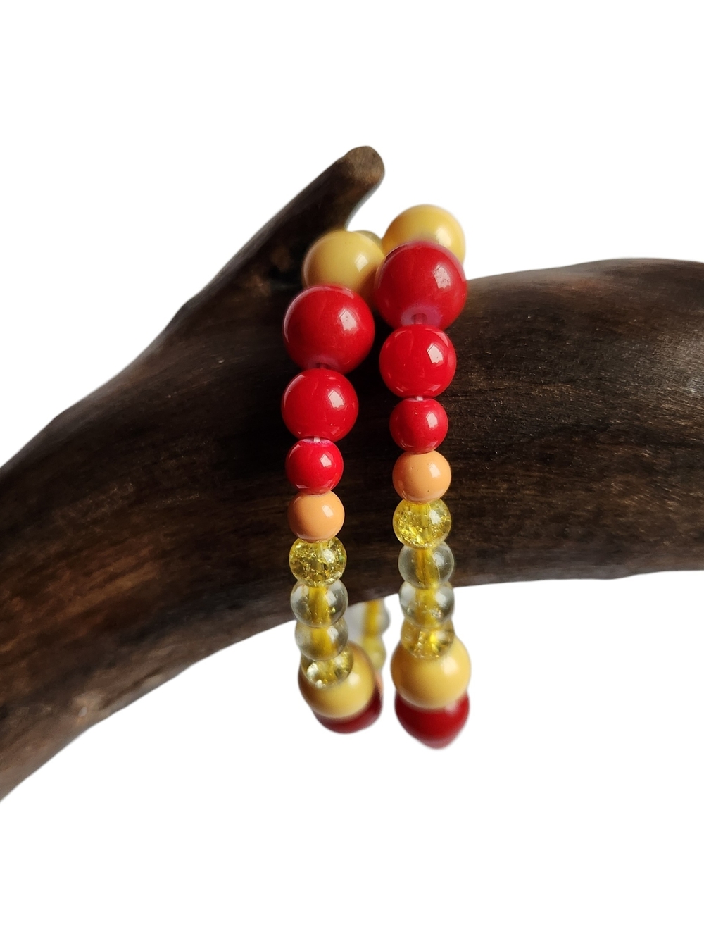 Colorful Red & Yellow Glass Beaded Stretch Bracelet Set Of 2